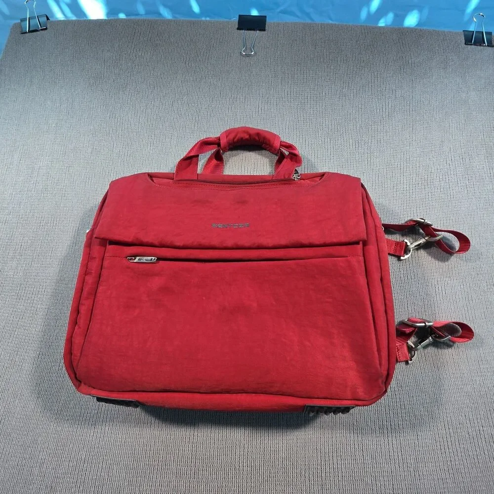 Sentoza Red Nylon Backpack for 15 in Laptop, Padded, Partitions, Solid Pattern